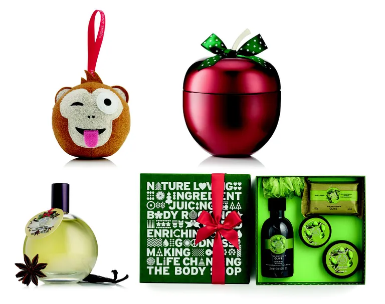 The Body Shopi Reggie pesukäsn, Forest Berriesi kinkekomplekt, Vanilla Chai sädelev kehasprei, oliivi kinkekomplekt. / Tootja