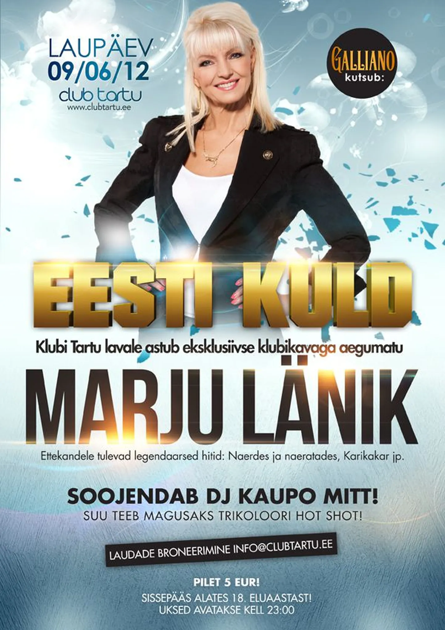 Eesti Kuld toob Club Tartu lavale laupäeval Marju Läniku!
