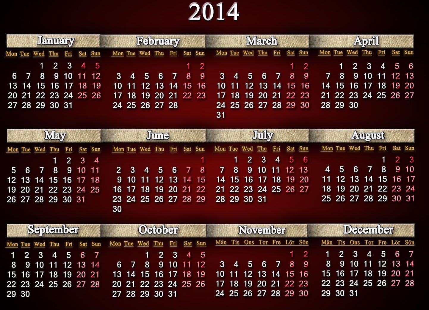 2014. aastal sobib ka 1986. aasta kalender
