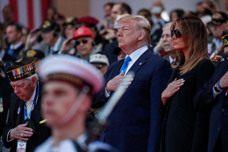 USA president Donald Trump ja esileedi Melania Trump 6. juunil 2019 Normandia dessandi 75. aastapäeva sündmusel