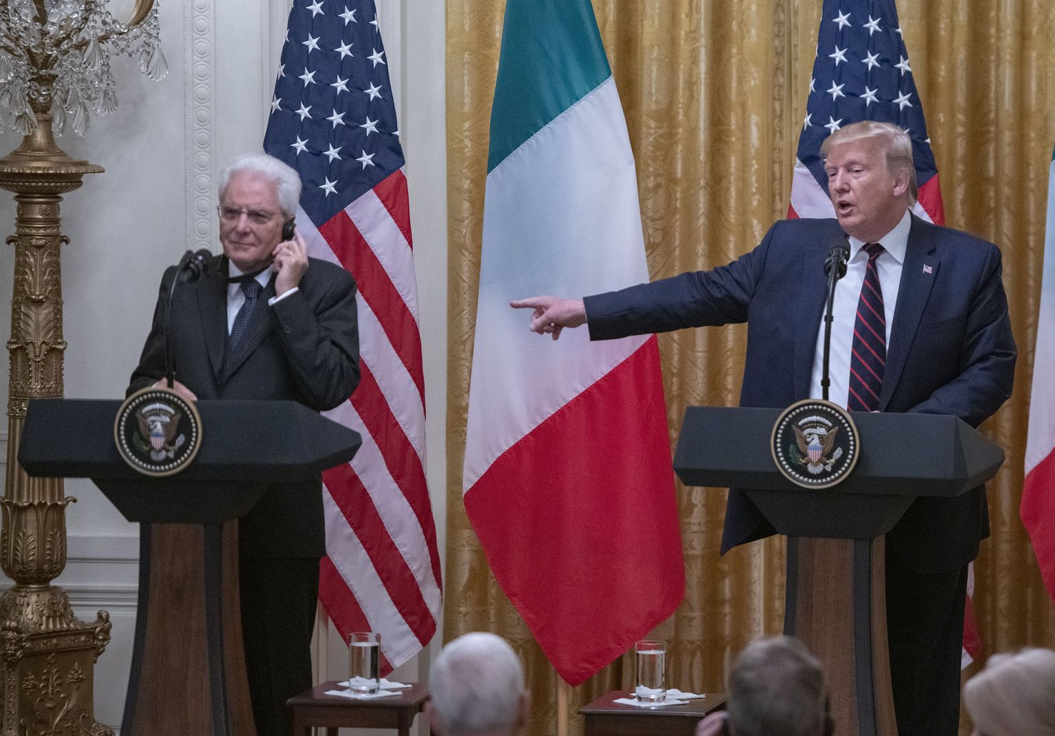 USA president Donald J. Trump ja Itaalia president Sergio Mattarella Valges Majas antud pressikonverentsil, 16. oktoober  2019.