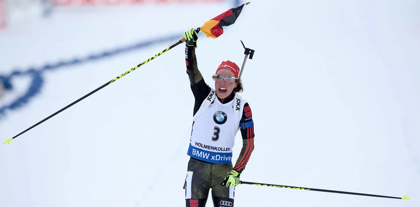 Võidukas Laura Dahlmeier finišis.