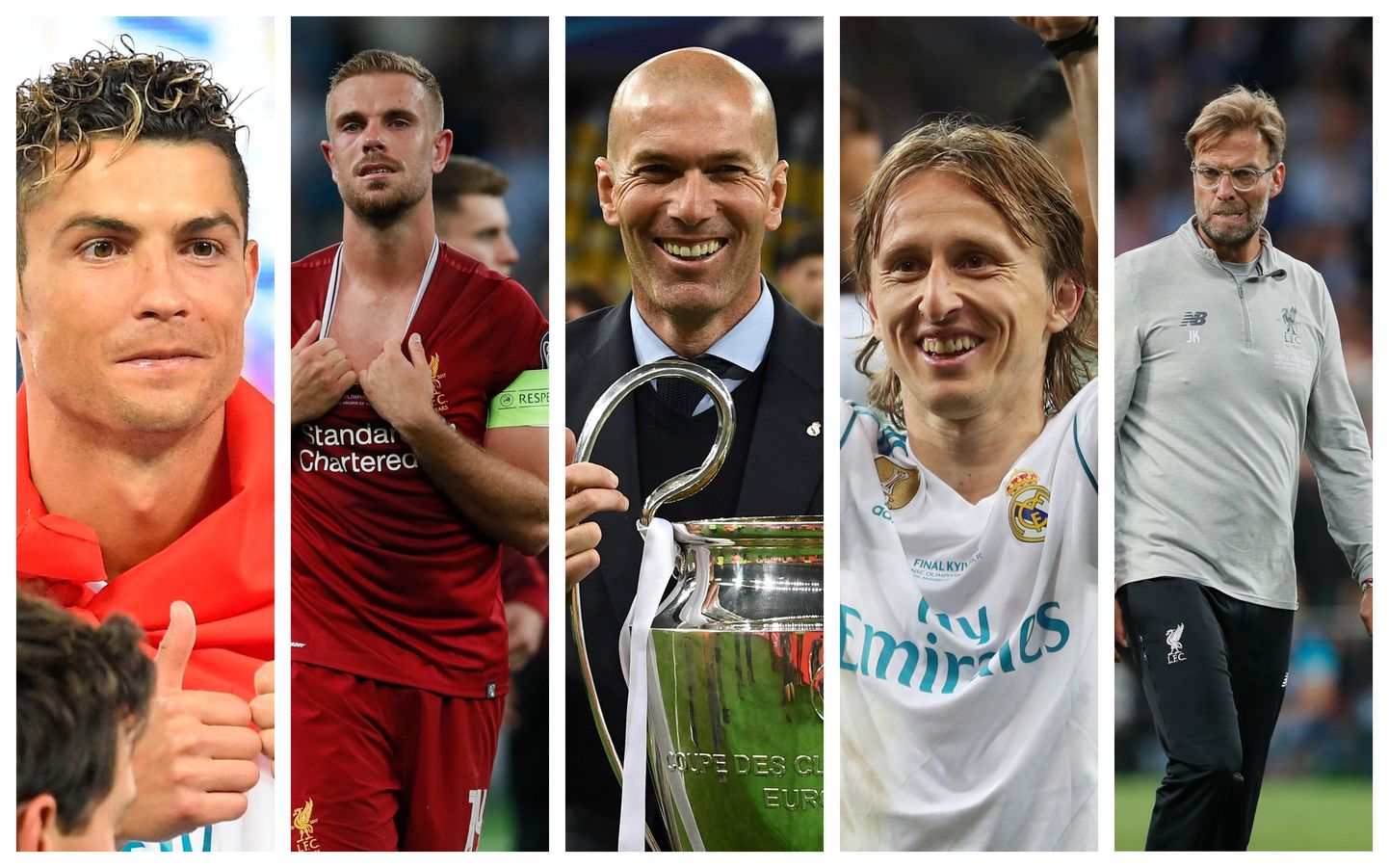 Cristiano Ronaldo, Jordan Henderson, Zinedine Zidane, Luka Modric ja Jürgen Klopp.
