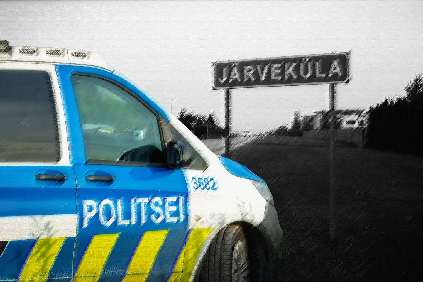 Politseiauto ja Järveküla silt