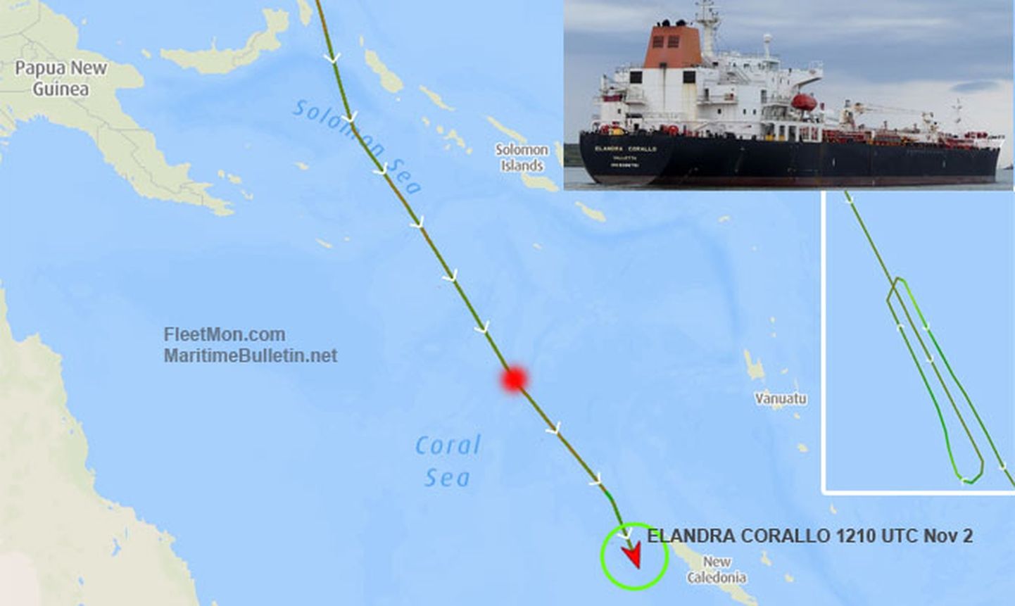 Путешествие танкера-химовоза Elandra Corallo в Коралловом море и маневр по поиску пропавшего члена экипажа