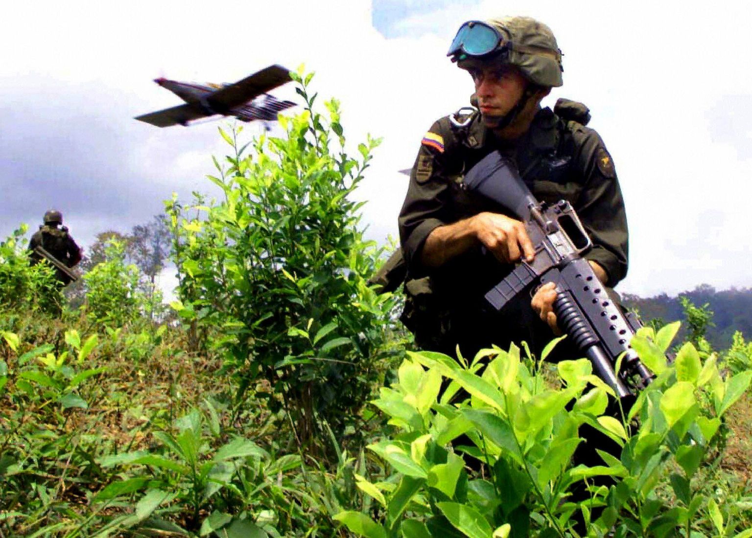Colombia sõdurid ebaseaduslikku kokapõõsa kasvandust valvamas