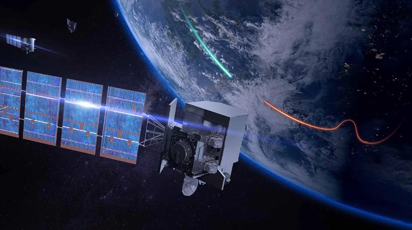 See kunstniku nägemus kujutab L3Harris Technologiesi jälgimiskihi satelliiti, mis on loodud hüperhelirelvade jälgimiseks ja sihtimiseks kosmosest.