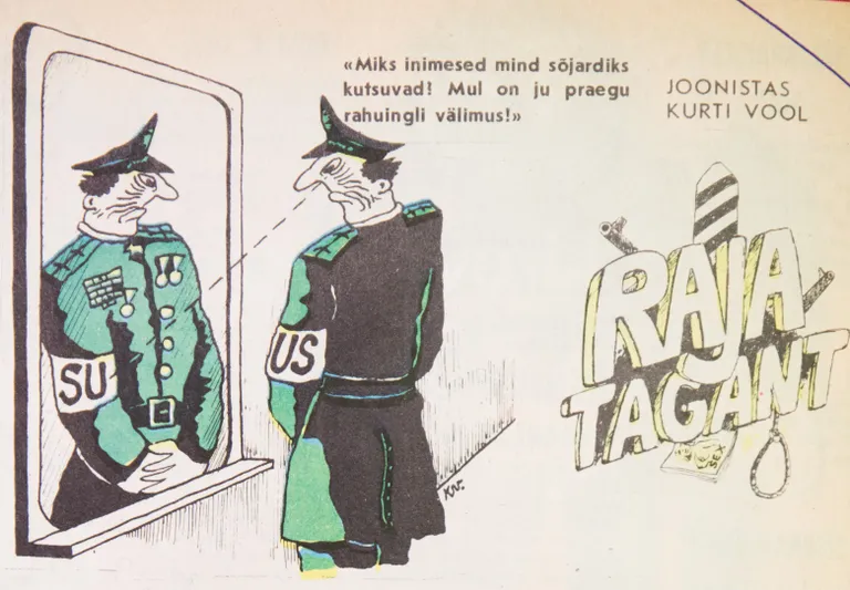 K. Vool (1983 apr). Näide sellest, kuidas karikaturistil läks korda kavalalt lollitada kommunistlikke tsensoreid, näidates NSV Liidu - peegeldus SU tähistab Nõukogude Liitu - kahepalgelisust. «Oli pilte, mille eest oleks kunstnik saanud 25+5 aastat Siberis. Aga paljude piltide sõnumist ei saanud riigitruu toimetaja ega keskkomitee aru,» on öelnud Hiibus, nimetades karikaturistide ning toimetuse juhtkonna ja keskkomitee vahelist suhet kassi-hiire mänguks.