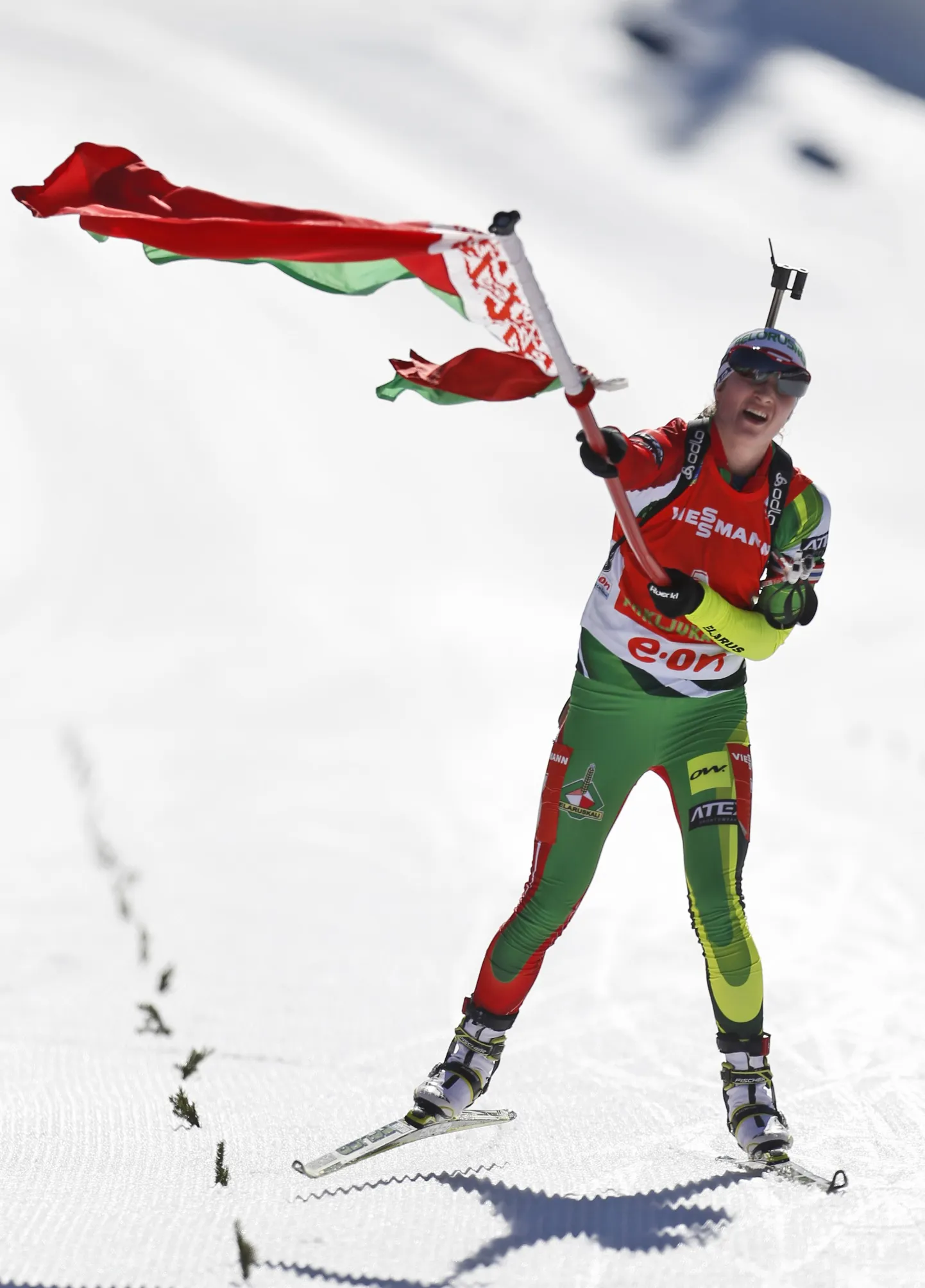 Darja Domratševa tänast etapivõitu tähistamas.