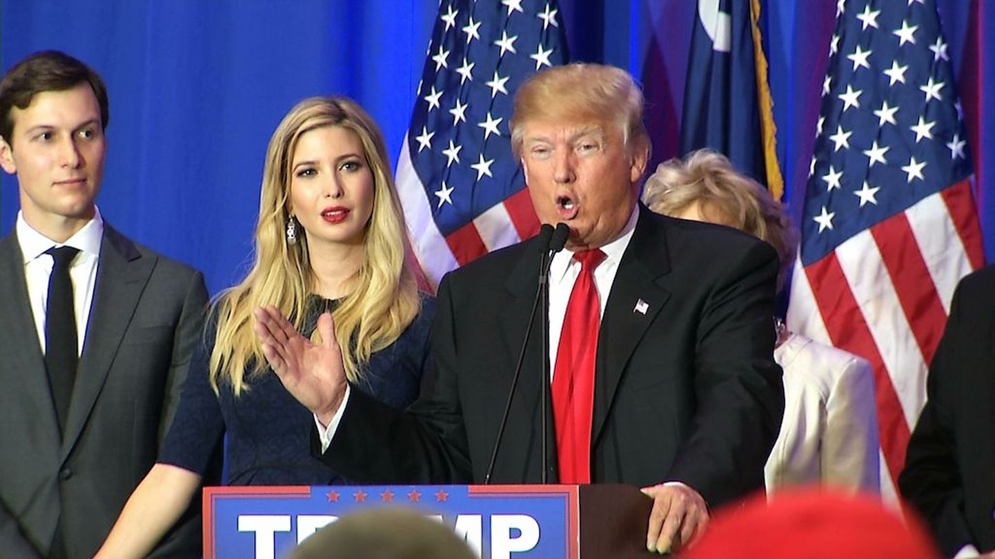Ivanka Trump, the daughter of Republican presidential candidate Donald Trump, looks on as her father addresses supporters in Spartanburg, South Carolina, on Saturday, Feb. 20, 2016. (AP Photo/Alex Sanz)
