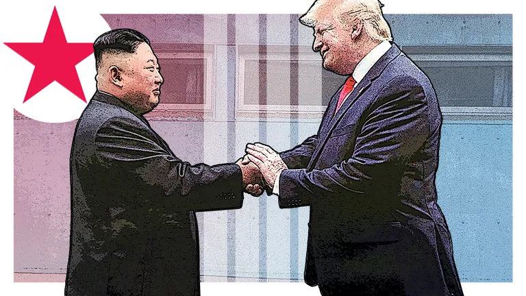 Иллюстрация - встреча Трампа и Кима.