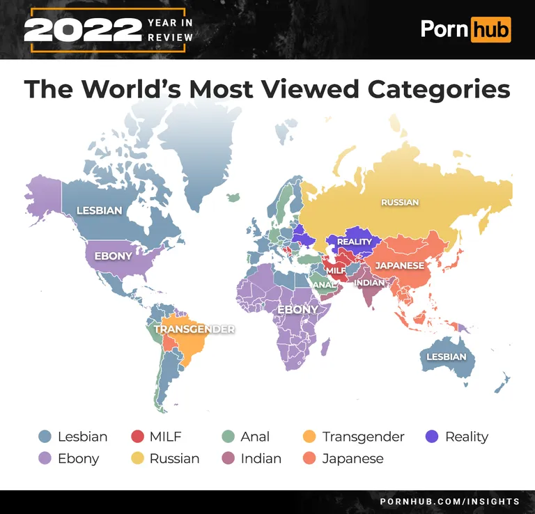Мировые «порножелания» этого года на одной карте: лесбиянки, темнокожие, зрелые дамы, анальный секс, русские, индийцы, транссексуалы, японцы и реалити-порно