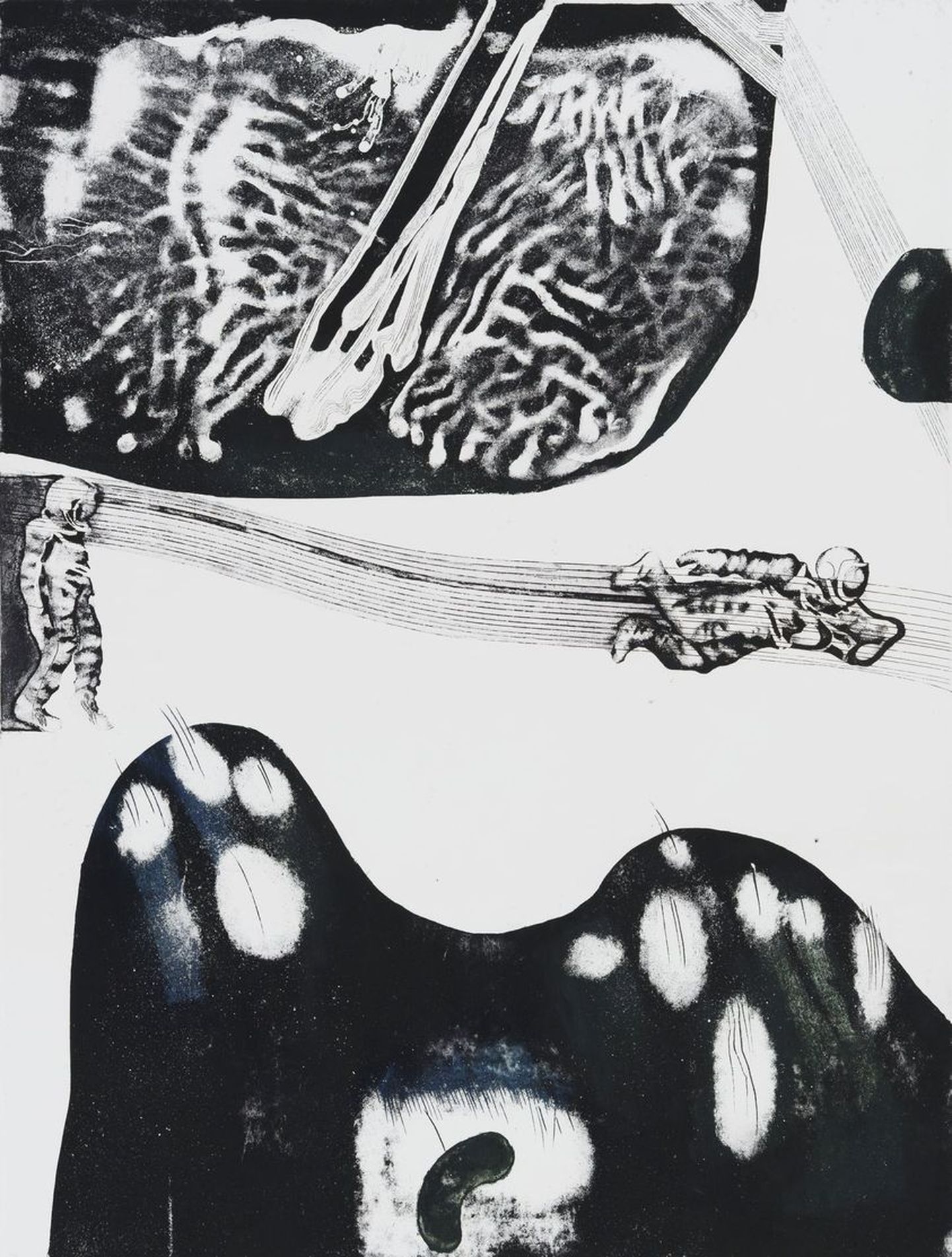 Arturs Ņikitins "Kosmiskie dvīņi", 1976, oforts, 65x49 cm, LMS muzejs