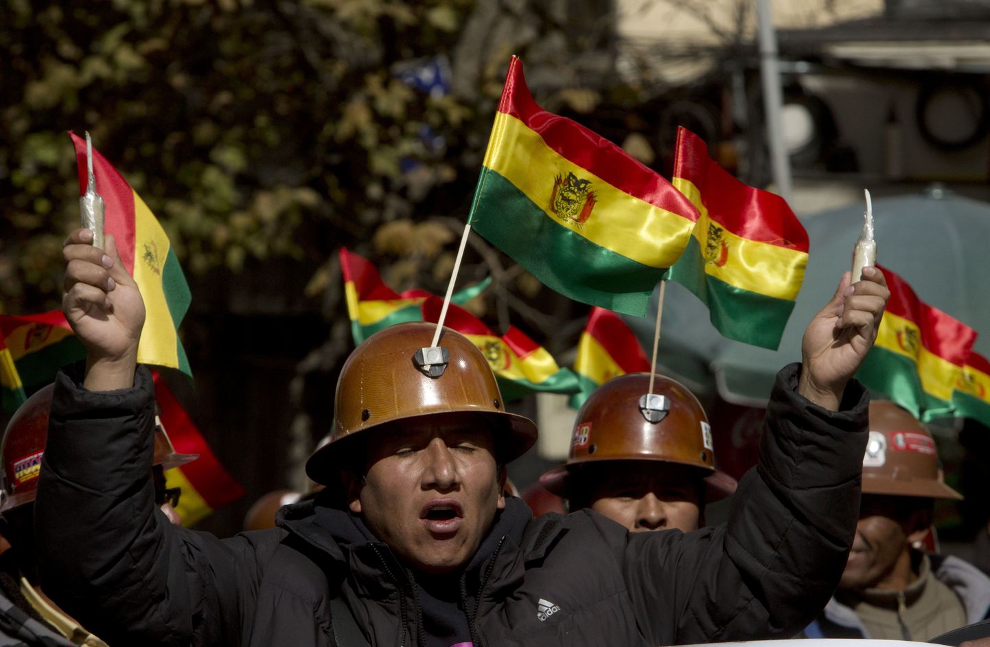 Boliivia kaevurid avaldamas meelt president Evo Moralesi valitsuse vastu.