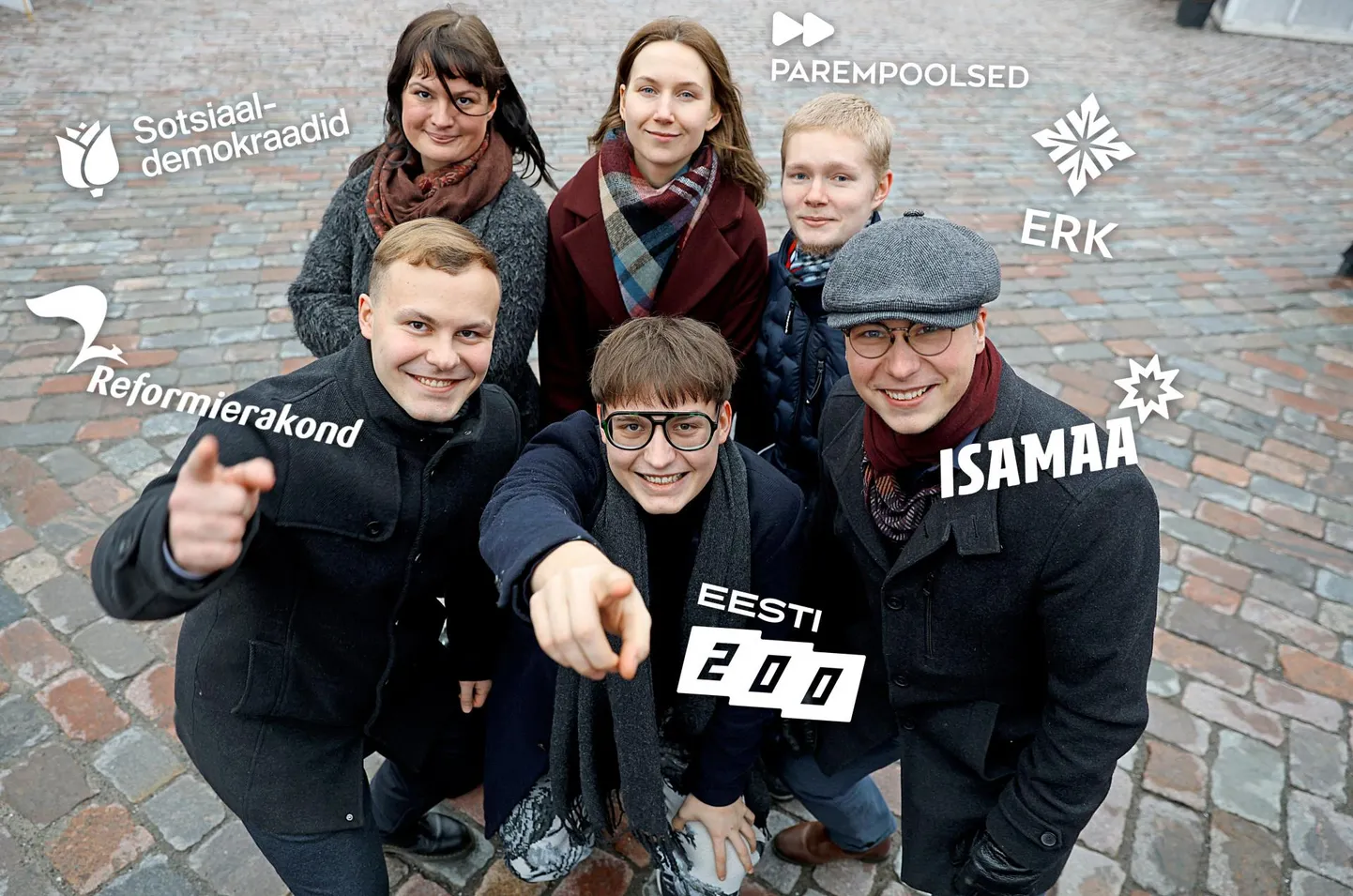 Need kuus on osake Tartu poliitilisest järelkasvust. Kuigi pildile saaks tuua veel nii mõnedki uued tulijad, siis ülearu palju neid pole. Ees vasakult: Martin Ottas (RE), Daniel Kõiv (Eesti 200) ja Henn Kaaleb Humal (Isamaa). Taga vasakult: Maarja Maatee (SDE), Liina Maurer (Parempoolsed) ja Ronald Judin (ERK).