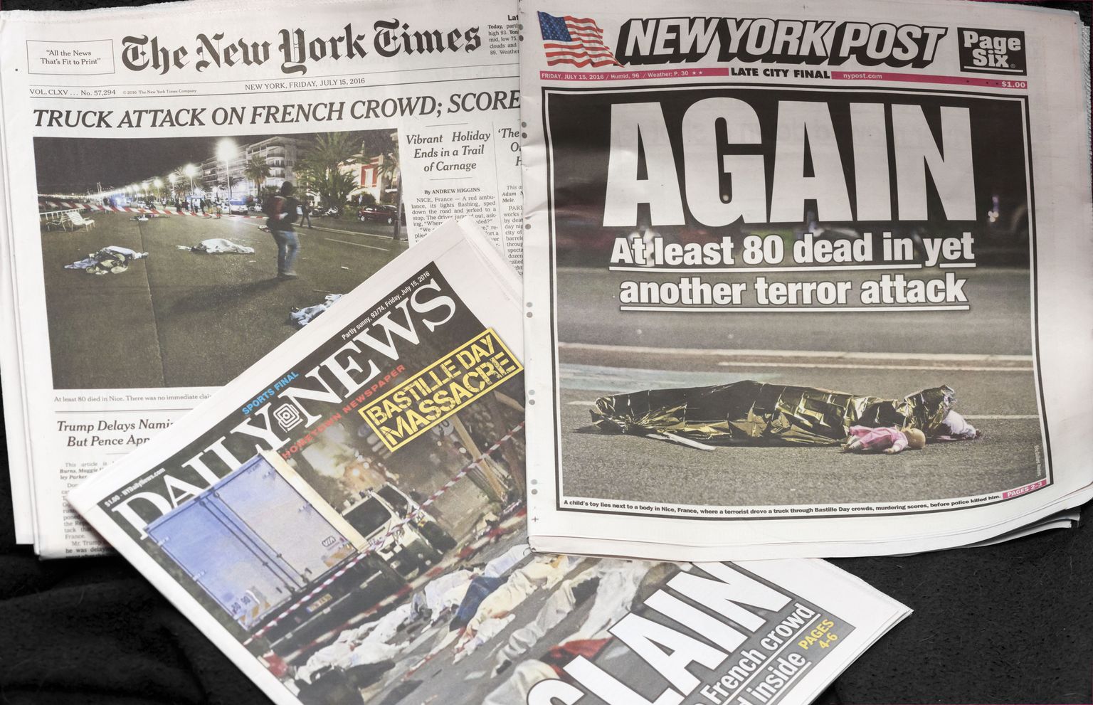 Ajalehtede esikaaned pärast Nice'i terrorirünnakut