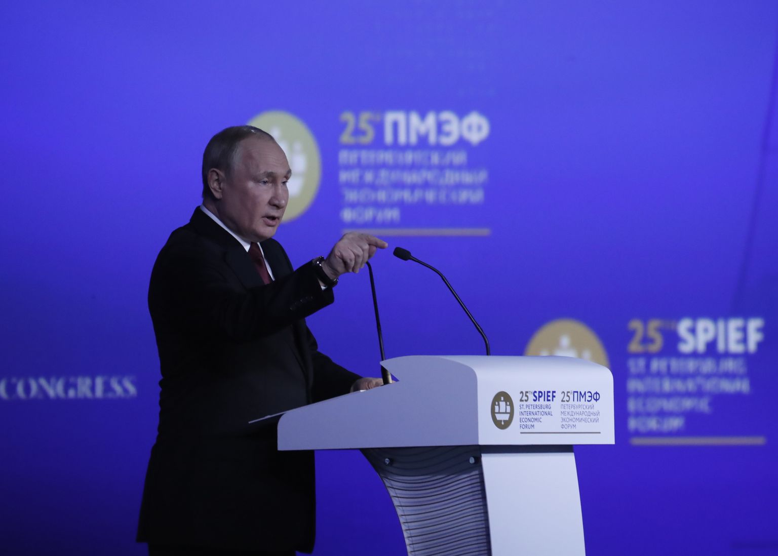 Venemaa president Vladimir Putin rääkimas Peterburi rahvusvahelise majandusfoorumi (SPIEF) täiskogu istungil Peterburis.