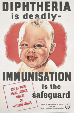 Plakat, millega kutsuti teise maailmasõja järel Suurbritannias lapsi difteeria vastu vaktsineerima.