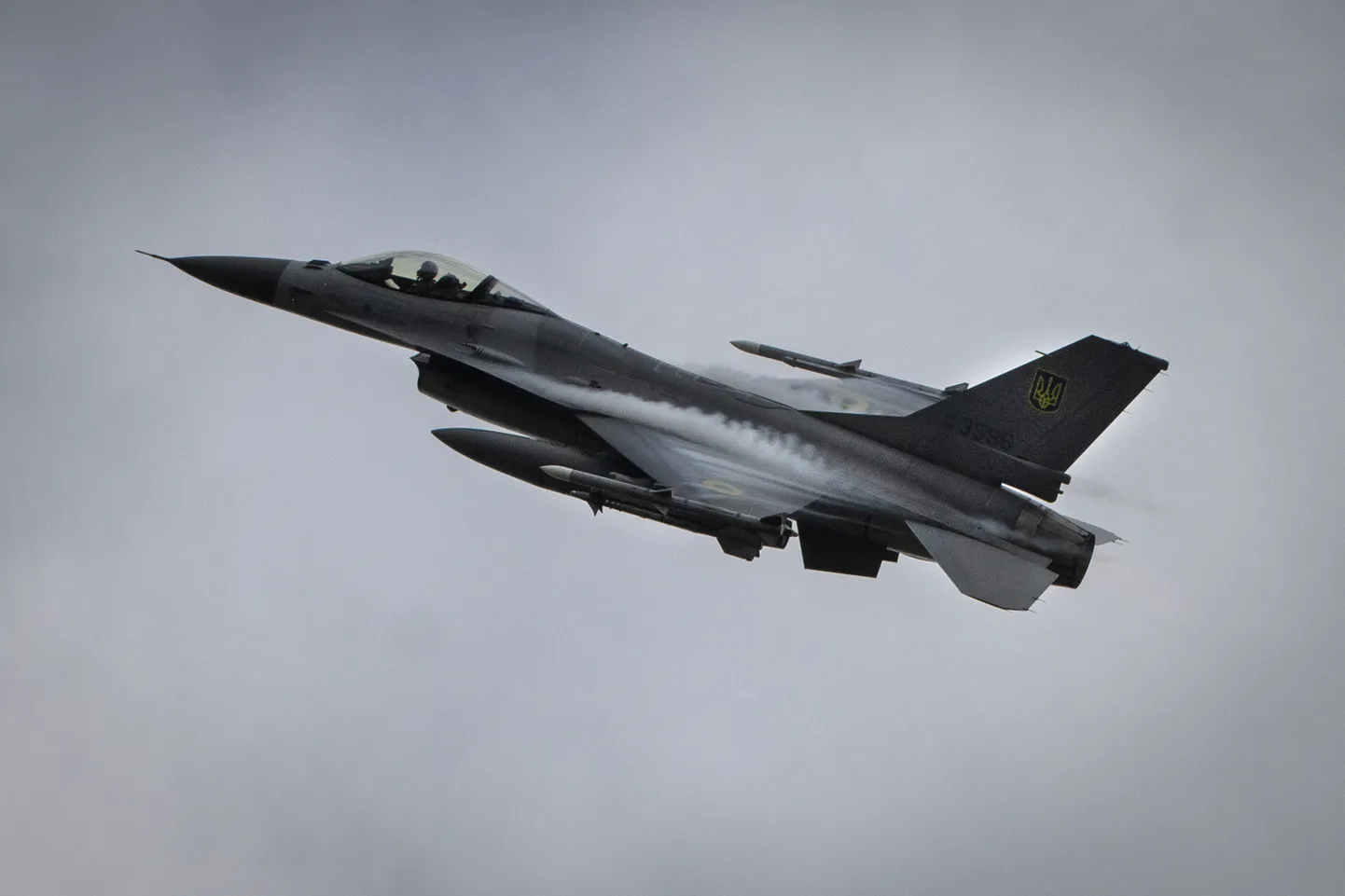 Ukraina õhujõudude hävitaja F-16 teadmata kohas Ukrainas 4. augustil 2024. aastal.