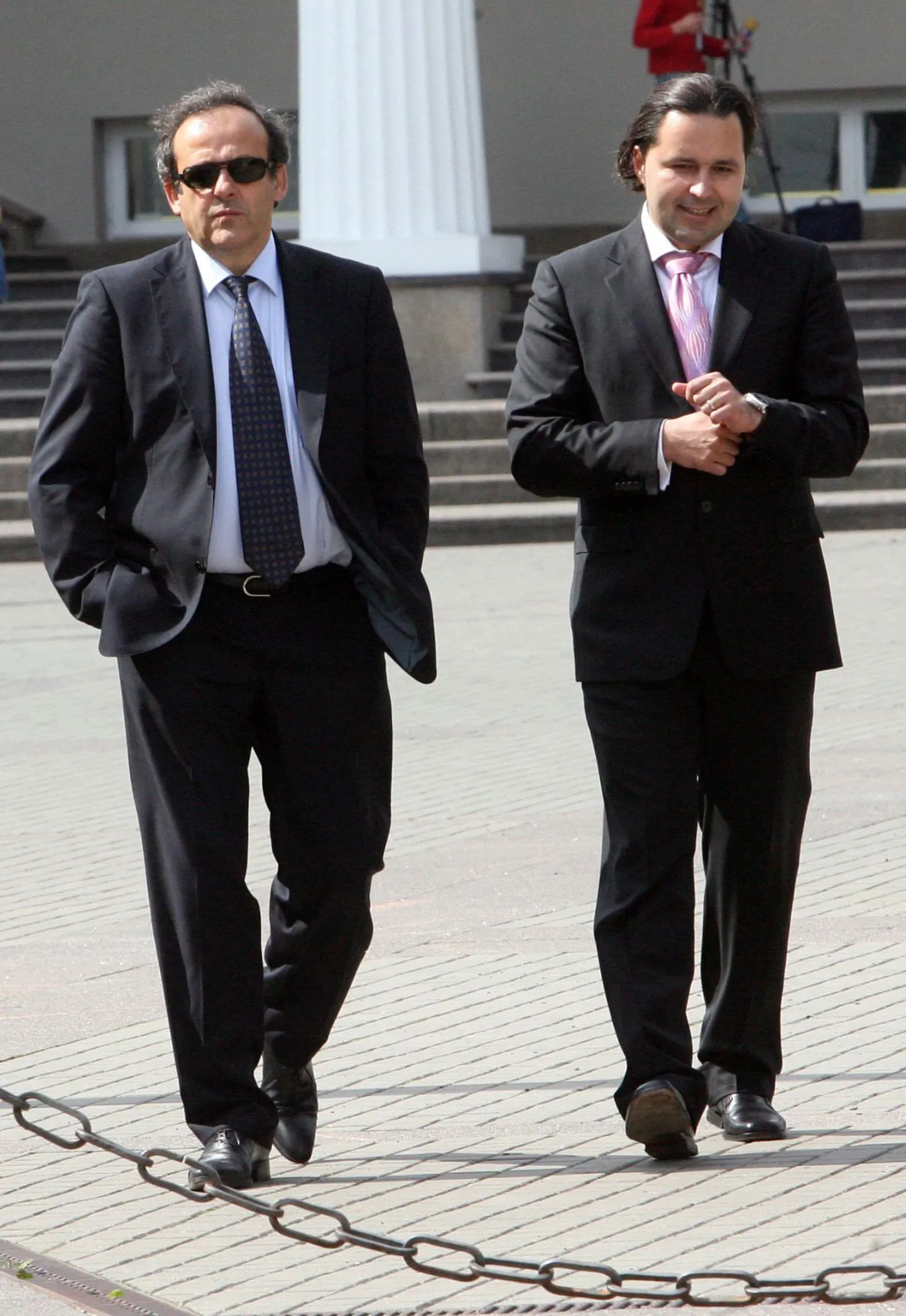 Endine UEFA president Michel Platini ja toonane Leedu Jalgpalli Liidu president Liutauras Varanavicius 2007. aastal Vilniuses.