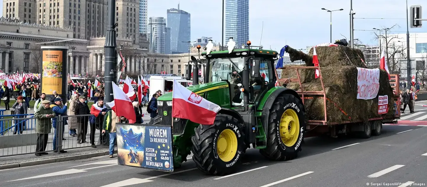 Польские фермеры протестуют против импорта дешевой украинской сельхозпродукции, 27 февраля 2024 года
