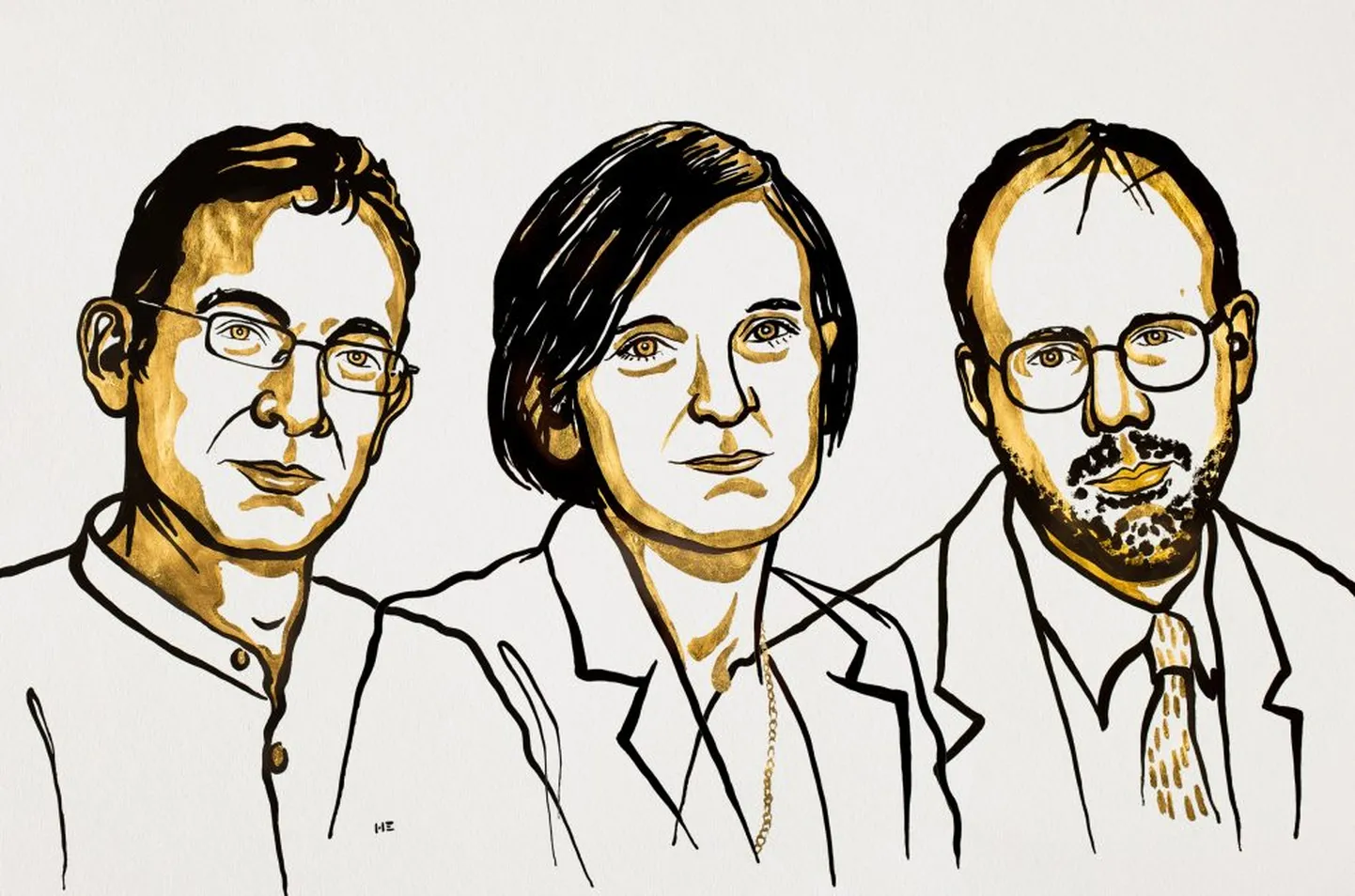 Nobeli majanduspreemia laureaadid Abhijit Banerjee, Esther Duflo ja Michael Kremer.