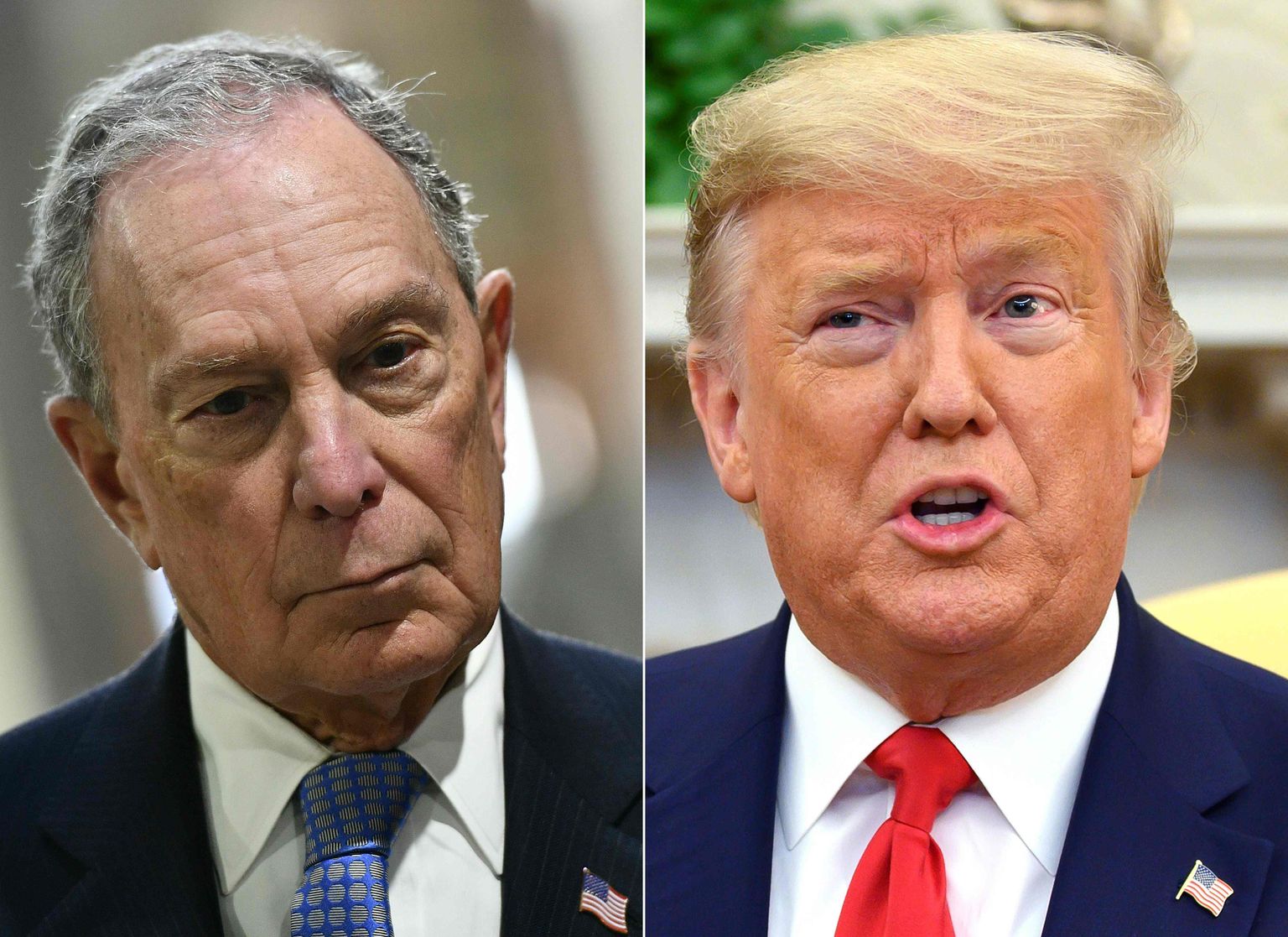 USA president Donald Trump (paremal) on korduvalt rünnanud demokraatide presidendikandidaadiks pürgivat Mike Bloombergi (vasakul) tema lühema kasvu tõttu.