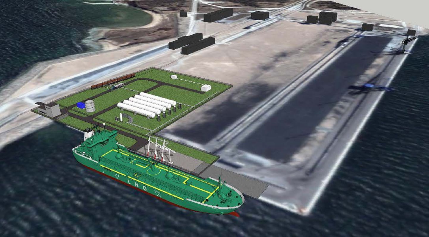 Kunstniku visioon tulevasest Muuga LNG terminali esialgsest punkerdamisalast.