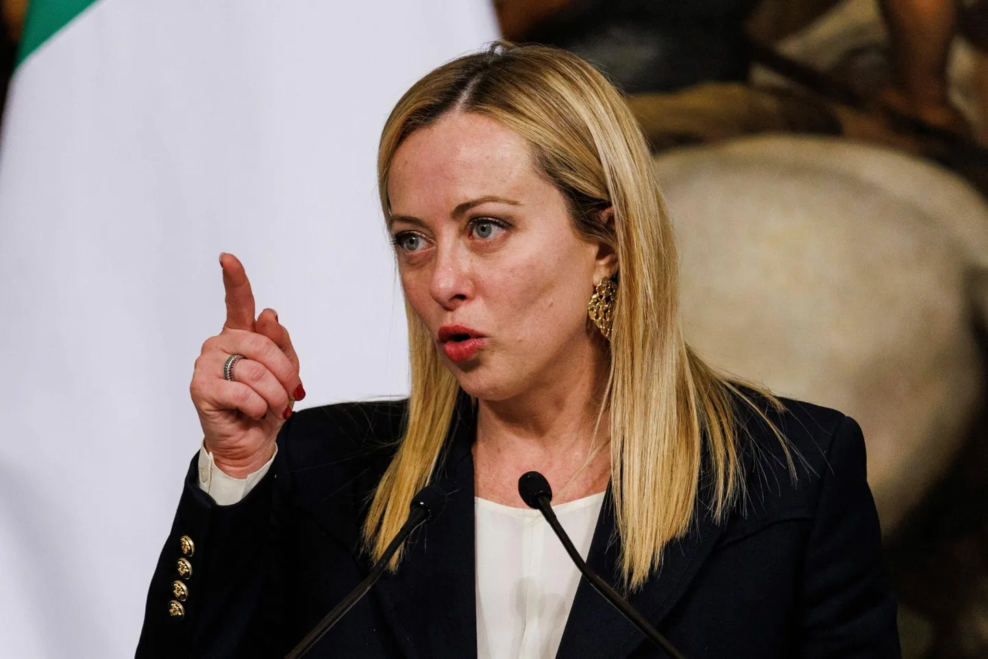 Itaalia peaminister Giorgia Meloni selle kuu hakul Roomas pressikonverentsil.
