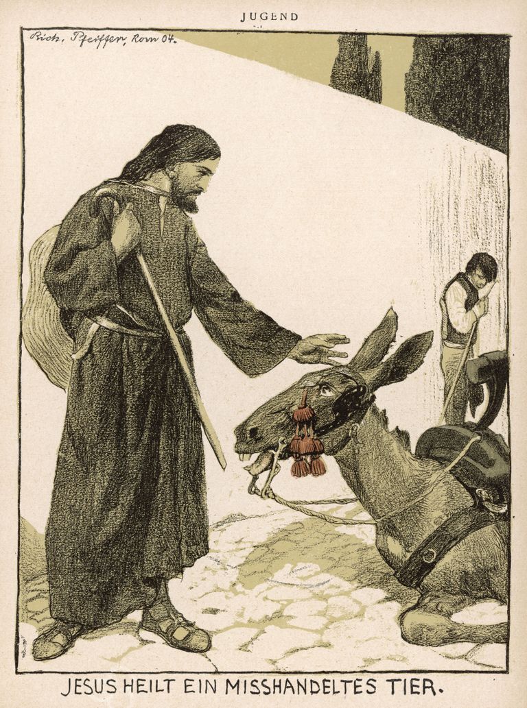 20. sajandi alguse postkaart, millel on näha Jeesust eesliga