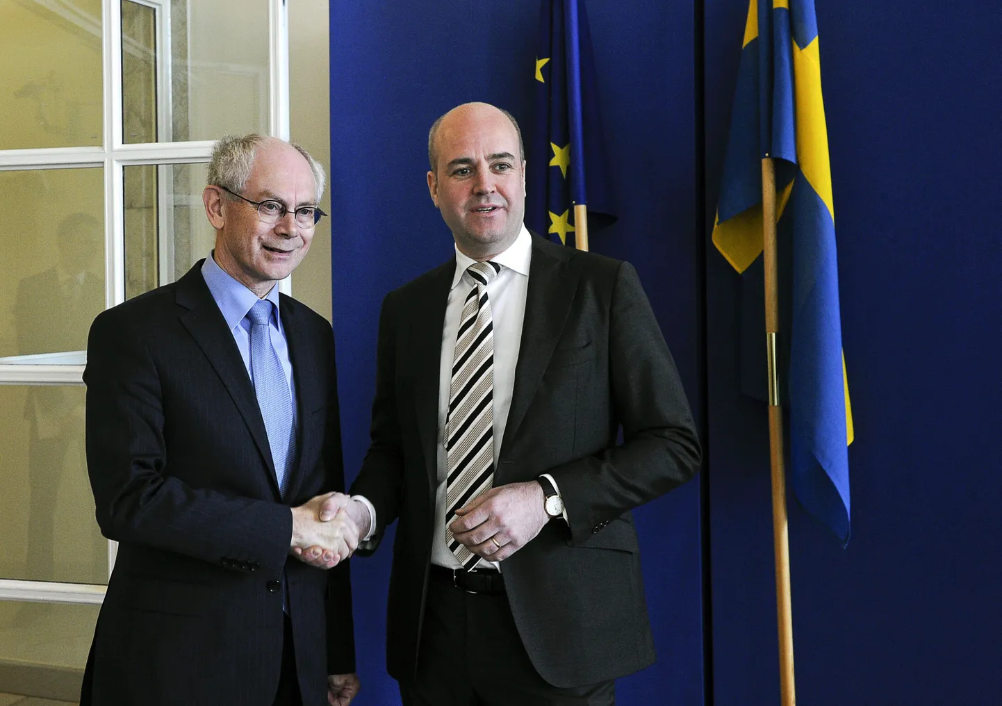 Euroopa ülemkogu eesistuja Herman van Rompuy ja Rootsi peaminister Fredrik Reinfeldt täna Rootsis.