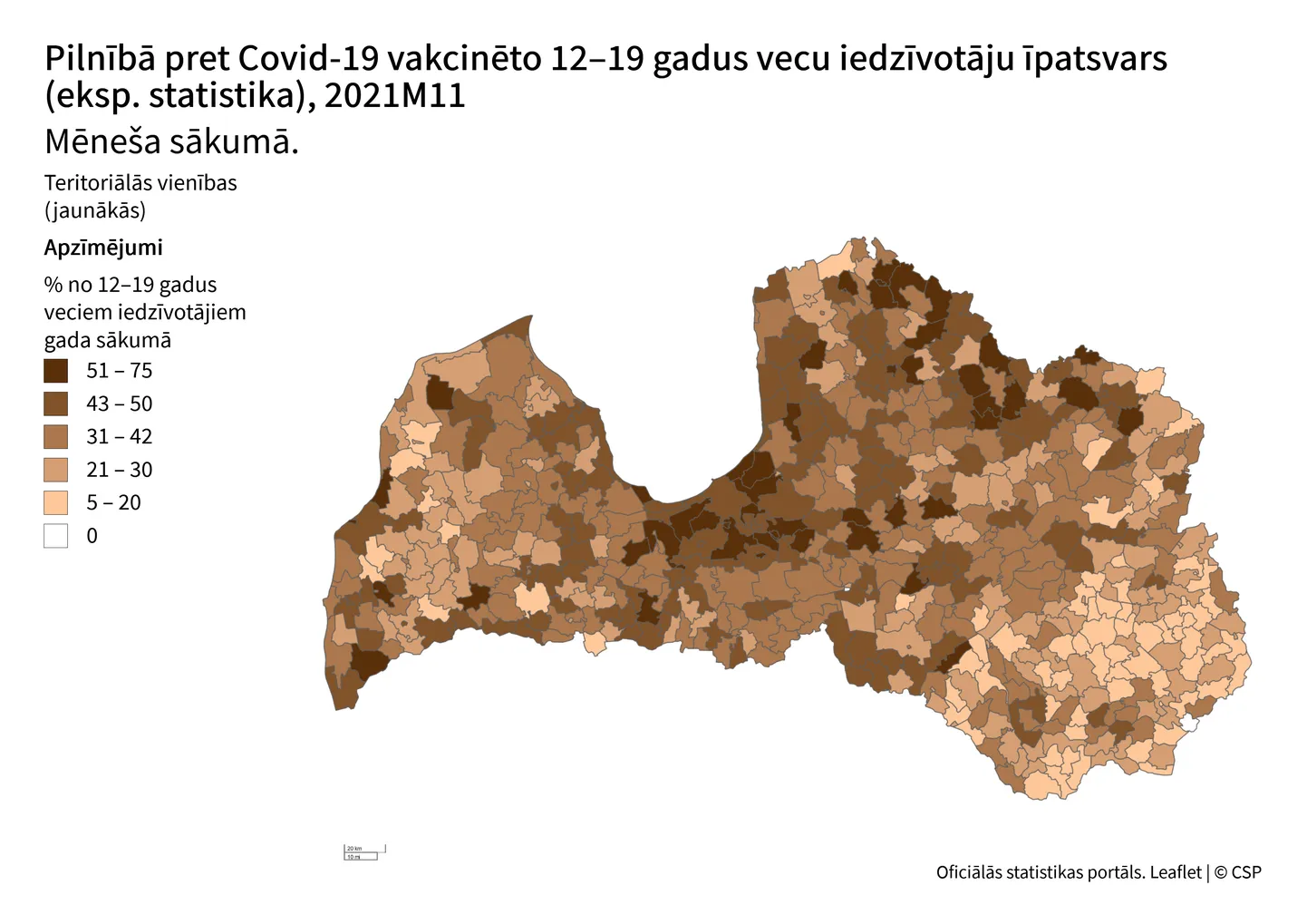 Pilnībā pret Covid-19 vakcinēto skolēnu 12–19 g īpatsvars valstī.