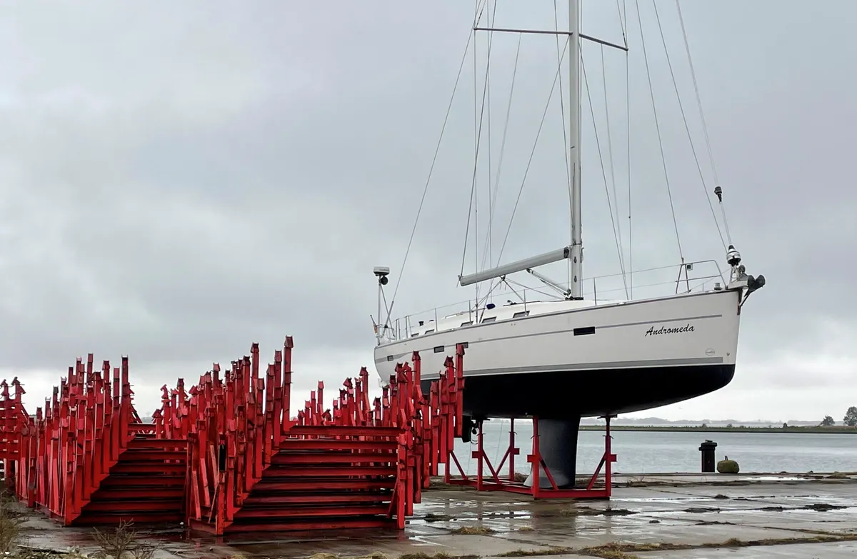 The yacht Andromeda on the island of Rügen. German investigators believe the vessel transported explosives into the Baltic Sea, which were later detonated near the Nord Stream gas pipelines.