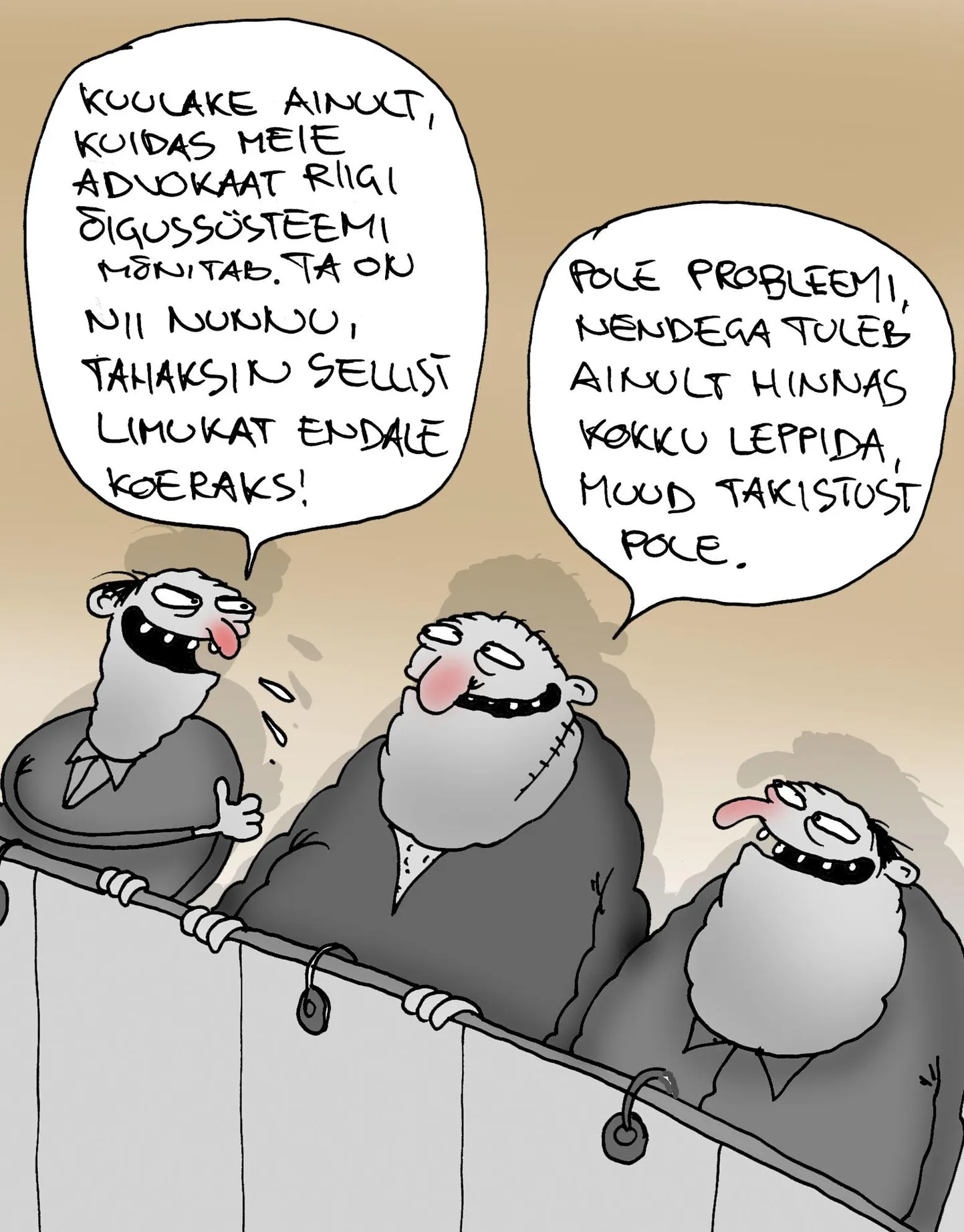 Karikatuur, pätid süüpingis. FOTO: Urmas Nemvalts