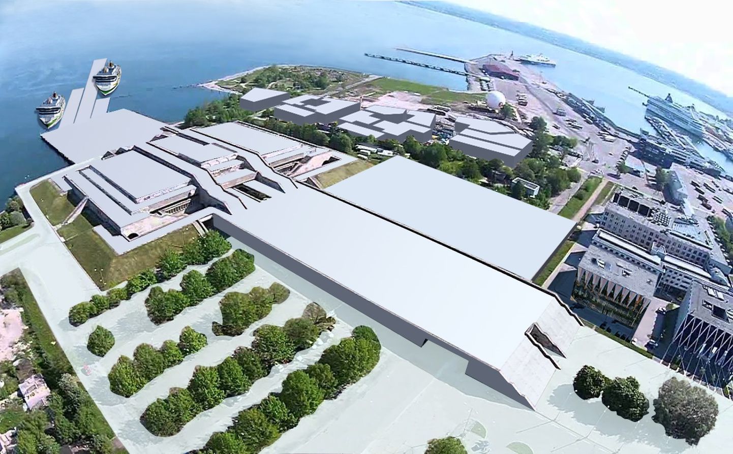 Таллинн заключит с Tallink договор о реконструкции Горхолла. На снимке - план территории, охватывающий периметр нового концертного зала и конференц-центра, пассажирского порта, отеля, бизнес-центра, а также развлекательного центра.