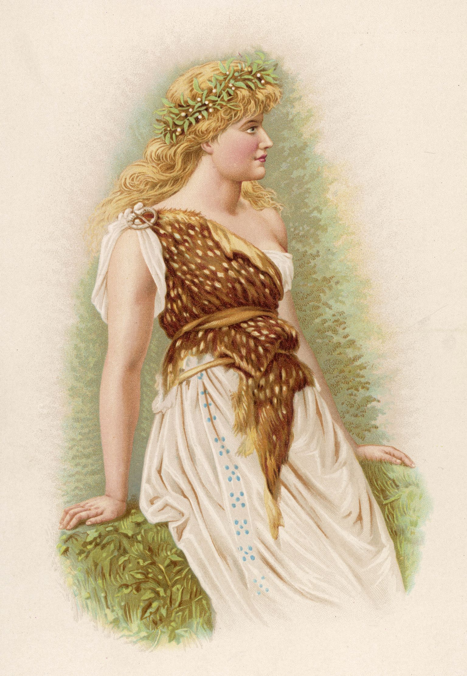 19. sajandi joonistus, mis kujutab keltide naisdruiidi