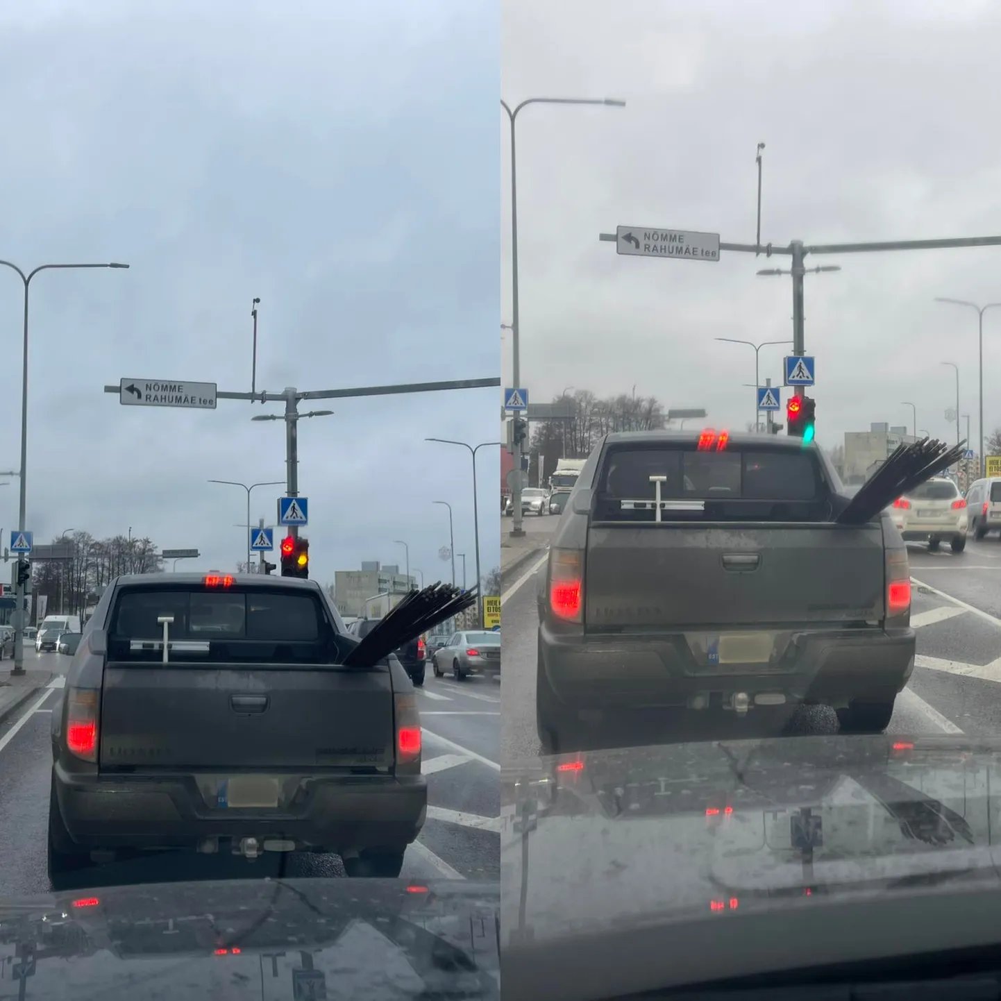 Пикап, перевозящий опасный незакрепленный груз.