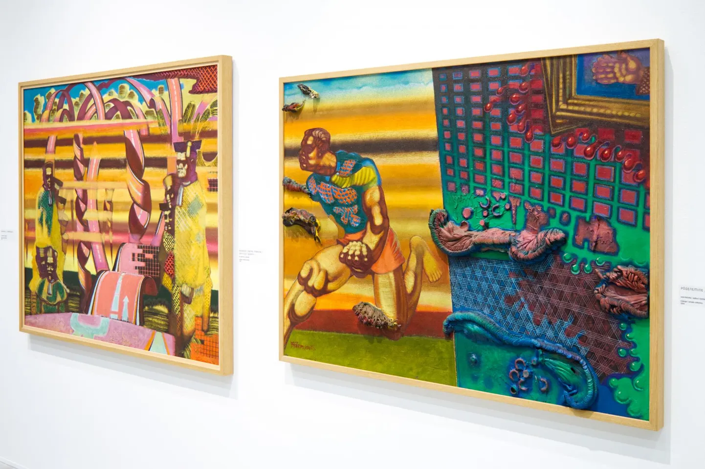 Jaak Adamsoni retrospektiivnäitus Vaal Galeriis: vasakul «Raskesti läbitav maastik» (1976), paremal «Põgenemine» (1976).