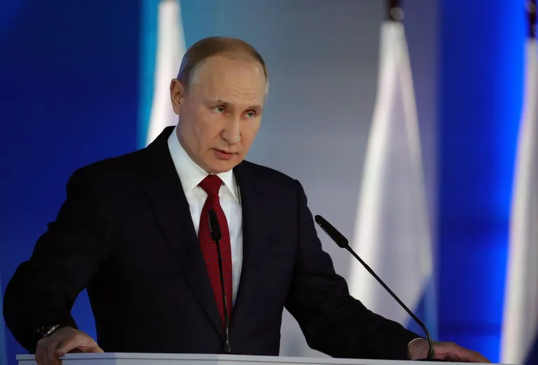 Venemaa president Vladimir Putin esinemas aastakõnega Moskva Maneežis.