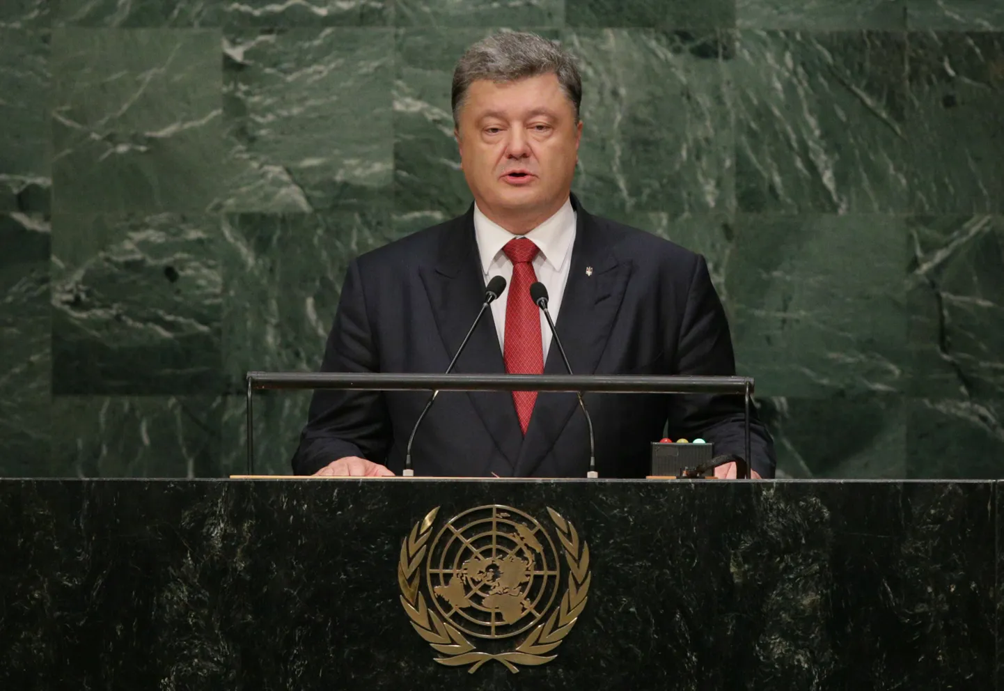 Ukraina president Petro Porošenko New Yorgis kõnelemas.