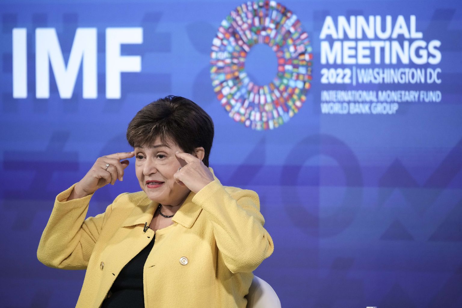 IMFi direktor Kristalina Georgieva esinemas delegaatidele fondi ja Maailmapanga aastakoosolekul Washingtonis 10. oktoobril 2022.