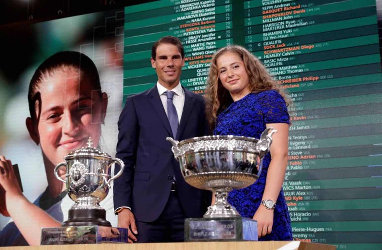 Rafaels Nadals un Aļona Ostapenko piedalās "French Open" izlozē