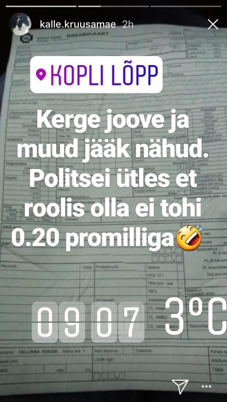 Kalvi-Kalle naerab trahvikviitungi üle.