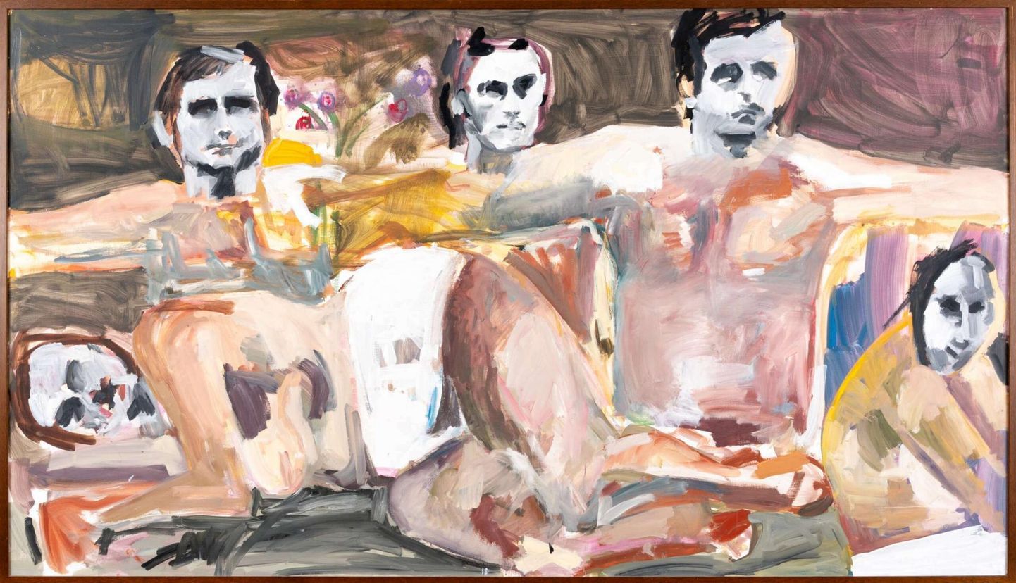 Margit Lõhmus, «Mehed», 2007. Õli lõuendil, 122 x 214 cm.