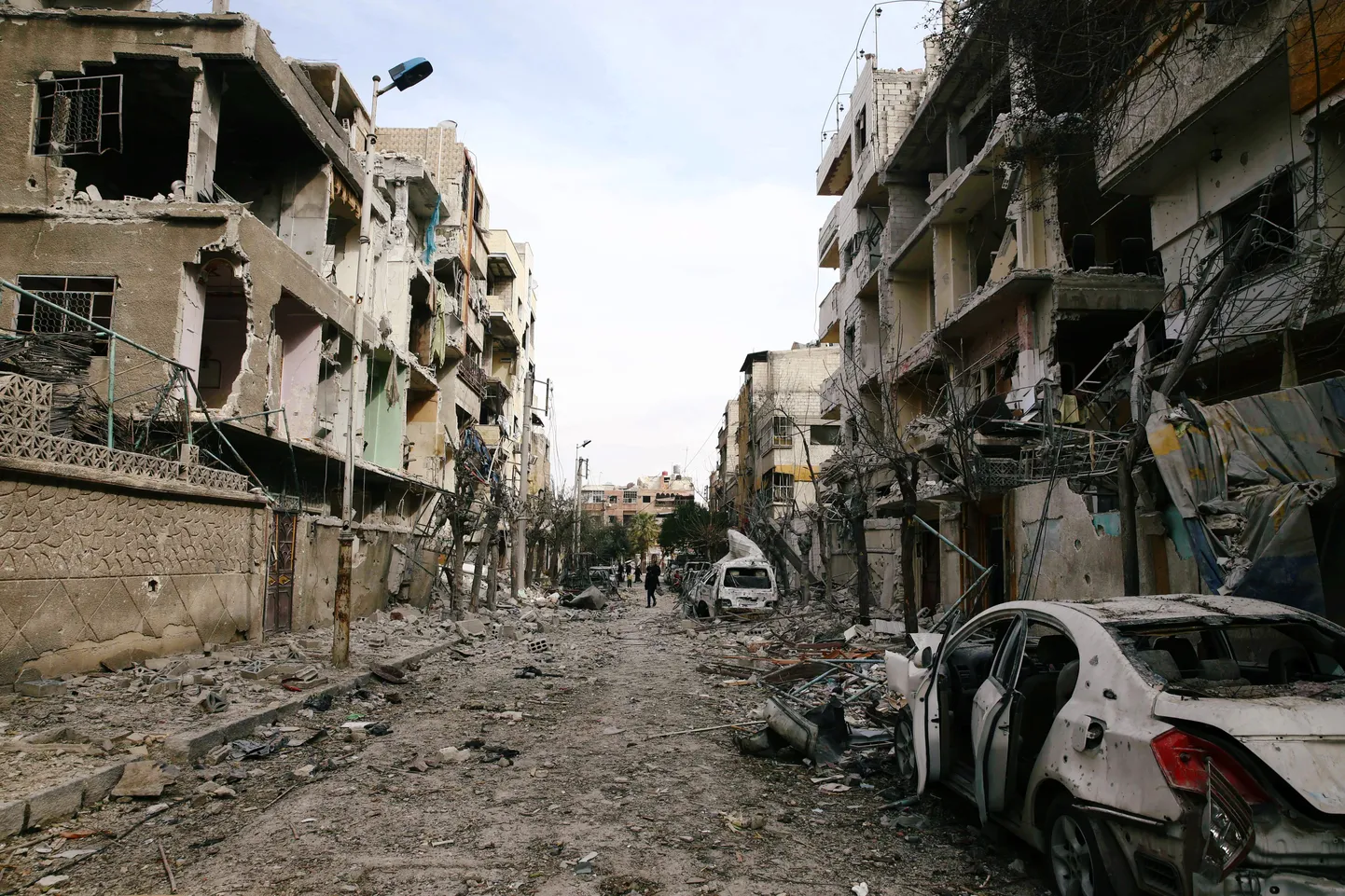 Tänav Douma linnas pärast kümme päeva kestnud pommitamist märtsis.