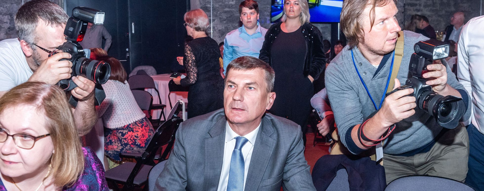 Andrus Ansip Reformierakonna valimispeol tulemusi ootamas.