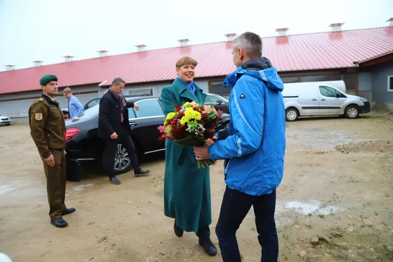 President Kersti Kaljulaid jõudis kell 11 Muraka farmi, kus teda lilledega tervitati.