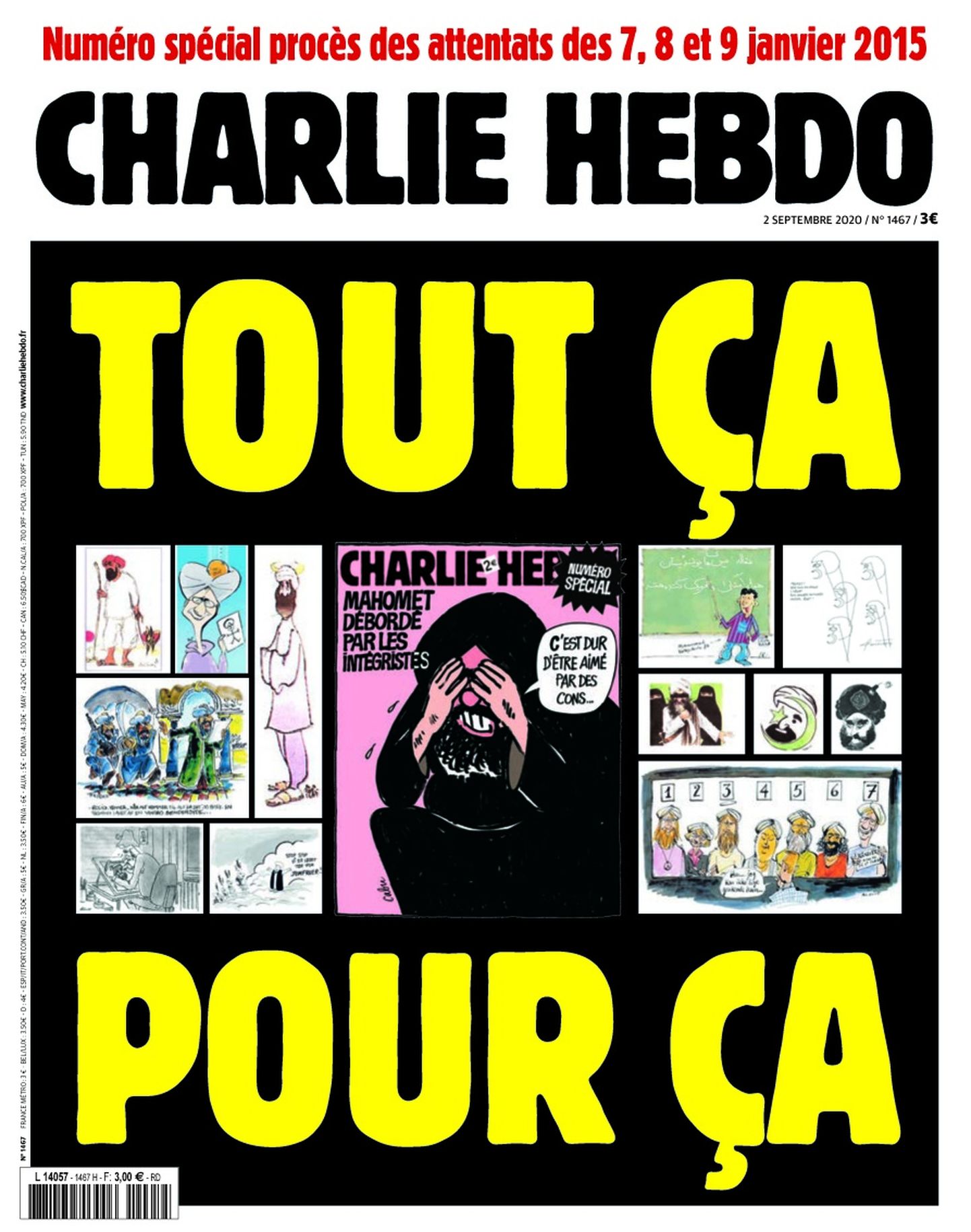 Charlie Hebdo uus number, mille esikaanel (keskel) on taas prohvet Muhamed