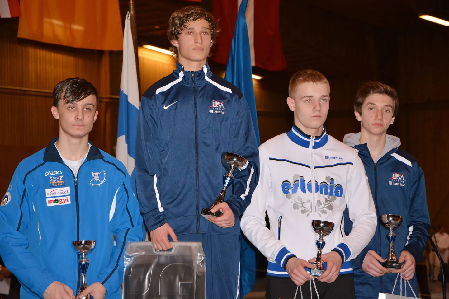 Noormeeste epee esinelik. Vasakult: Andzej Gedzo, Isaac Shelanski, Ruslan Eskov, Jonathan Piskovatskov.
