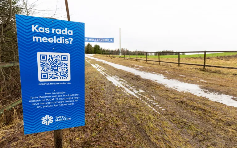 Tartu maratoni rajal Hellenurmes on maa valge vaid üksikutes kohtades.